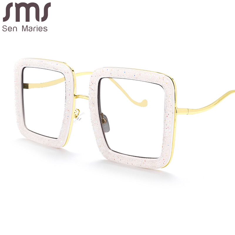 Luxus gyémánt szögletes szemüvegek szemüvegek új női férfi fényes kristály optikai szemüvegkeretek trendi optikai számítógépes szemüvegek