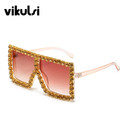Luksuzni brend Veliki pravokutni sunčane naočale Ženske 2021. Ljubičasto ružičaste nijanse za žene 90-ih Kvadratni sunčane naočale s kamenčićima Gradijent okvir