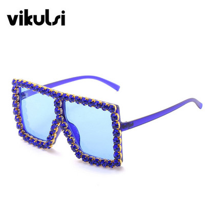 Luksuzni brend Veliki pravokutni sunčane naočale Ženske 2021. Ljubičasto ružičaste nijanse za žene 90-ih Kvadratni sunčane naočale s kamenčićima Gradijent okvir