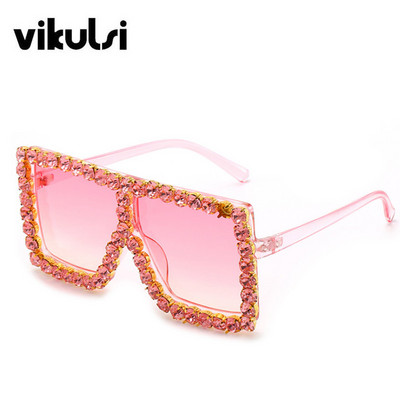 Luksuzni brend Veliki pravokutni sunčane naočale Ženske 2021. Ljubičasto ružičaste nijanse za žene 90-ih Kvadratni sunčane naočale s kamenčićima Gradijent okvir