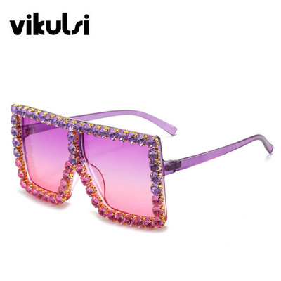 Luksuzni brend Veliki pravokutni sunčane naočale Ženske 2021. Ljubičasto ružičaste nijanse za žene 90-ih Kvadratni sunčane naočale s kamenčićima Gradijent okvir