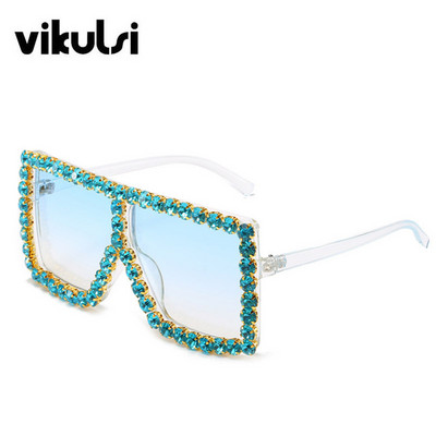 Luksuzni brend Veliki pravokutni sunčane naočale Ženske 2021. Ljubičasto ružičaste nijanse za žene 90-ih Kvadratni sunčane naočale s kamenčićima Gradijent okvir