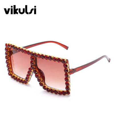 Luksuzni brend Veliki pravokutni sunčane naočale Ženske 2021. Ljubičasto ružičaste nijanse za žene 90-ih Kvadratni sunčane naočale s kamenčićima Gradijent okvir