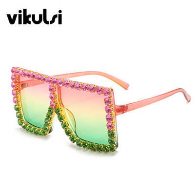 Luksuzni brend Veliki pravokutni sunčane naočale Ženske 2021. Ljubičasto ružičaste nijanse za žene 90-ih Kvadratni sunčane naočale s kamenčićima Gradijent okvir