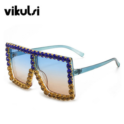 Luksuzni brend Veliki pravokutni sunčane naočale Ženske 2021. Ljubičasto ružičaste nijanse za žene 90-ih Kvadratni sunčane naočale s kamenčićima Gradijent okvir