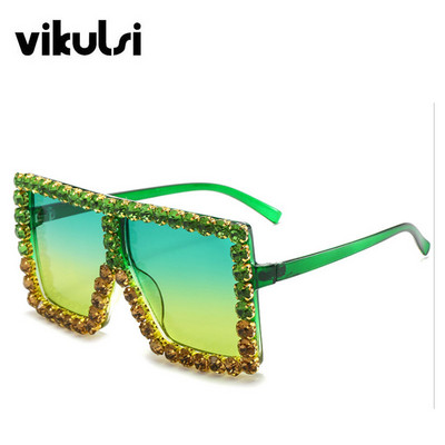 Luksuzni brend Veliki pravokutni sunčane naočale Ženske 2021. Ljubičasto ružičaste nijanse za žene 90-ih Kvadratni sunčane naočale s kamenčićima Gradijent okvir