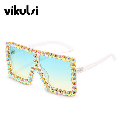 Luksuzni brend Veliki pravokutni sunčane naočale Ženske 2021. Ljubičasto ružičaste nijanse za žene 90-ih Kvadratni sunčane naočale s kamenčićima Gradijent okvir