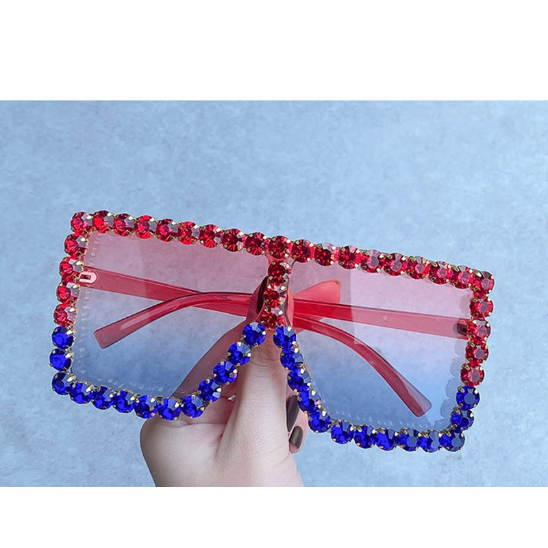 Luksuzni brend Veliki pravokutni sunčane naočale Ženske 2021. Ljubičasto ružičaste nijanse za žene 90-ih Kvadratni sunčane naočale s kamenčićima Gradijent okvir