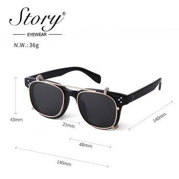 Story Vintage Steampunk слънчеви очила с щипка Дамски мъжки модни леопардови квадратни сменяеми сгъваеми лещи Слънчеви очила Oculos De Sol S9177D