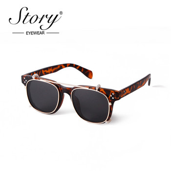 Story Vintage Steampunk слънчеви очила с щипка Дамски мъжки модни леопардови квадратни сменяеми сгъваеми лещи Слънчеви очила Oculos De Sol S9177D