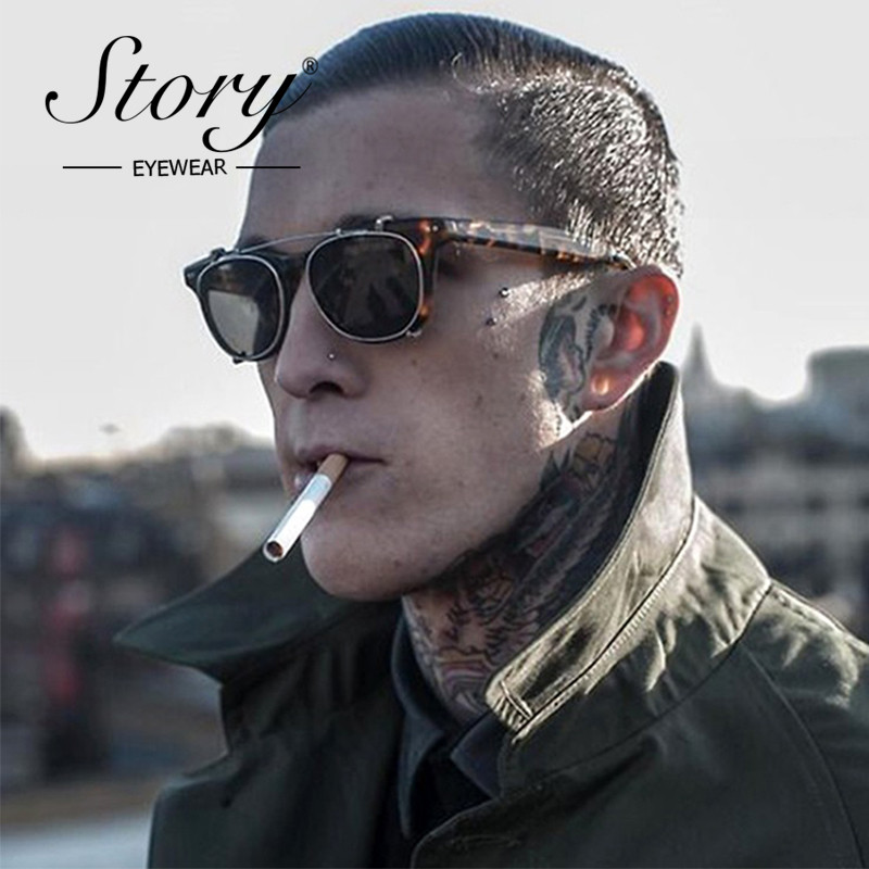 Story Vintage Steampunk sunčane naočale s kopčom Ženske muške modne Leopard kvadratne sunčane naočale s uklonjivim preklopnim lećama Oculos De Sol S9177D