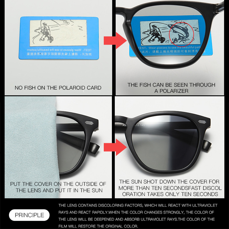 Vyriški moteriški poliarizuoti fotochromatiniai akiniai nuo saulės mėlyni rožiniai violetiniai geltoni pereinamieji chameleono lęšiai, skirti lauke vairuojant bėgimo stiklą