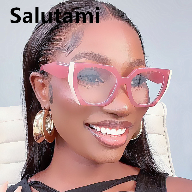 Ochelari de vedere unici supradimensionați, ochi de pisică, anti-albastru, cadru de ochelari pentru femei, modă vintage, alb, roz, clar, nuanțe de ochelari pentru computer