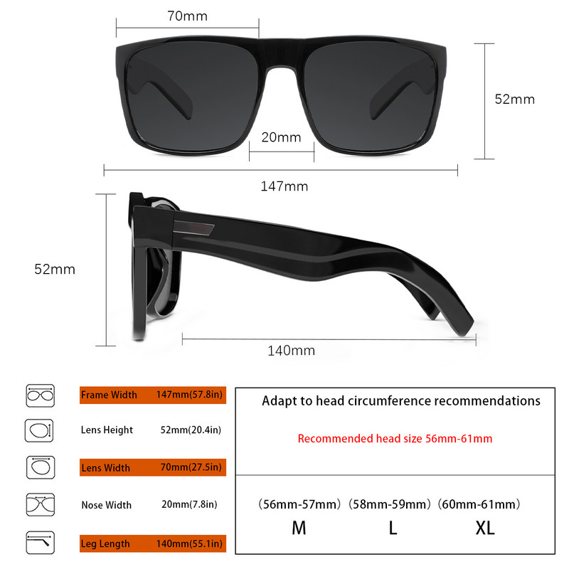 JULI Square Lielizmēra polarizētas saulesbrilles lielām galvām vīriešiem Retro vintage saulesbrilles UV aizsardzībai zvejas brilles 8130