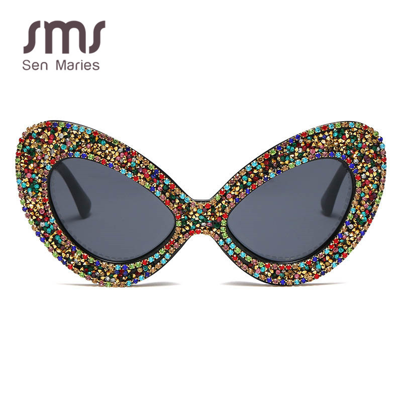 Värvilised ülisuured kassisilmade päikeseprillid naiste vintage pärlikivist päikeseprillid elegantsele daamile Üheosalised punkprillid Oculos