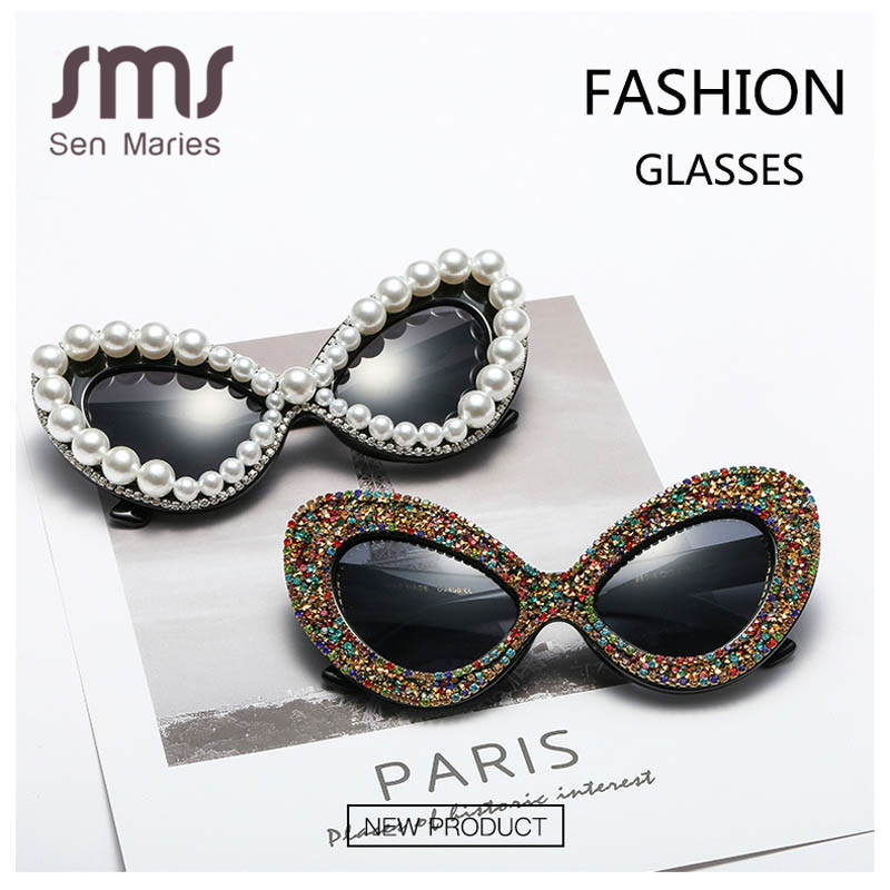 Värvilised ülisuured kassisilmade päikeseprillid naiste vintage pärlikivist päikeseprillid elegantsele daamile Üheosalised punkprillid Oculos