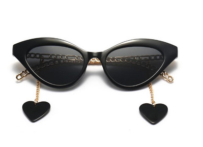 Šarm, crne sunčane naočale s mačkastim okom, ženske italijanske dizajnerske naočale s metalnim lancem, odvojivo srce, sunčane naočale, modne UV400