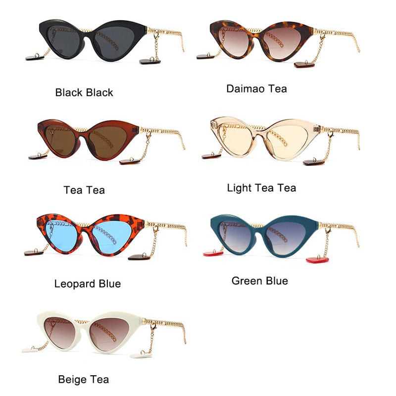 Šarm, crne sunčane naočale s mačkastim okom, ženske italijanske dizajnerske naočale s metalnim lancem, odvojivo srce, sunčane naočale, modne UV400