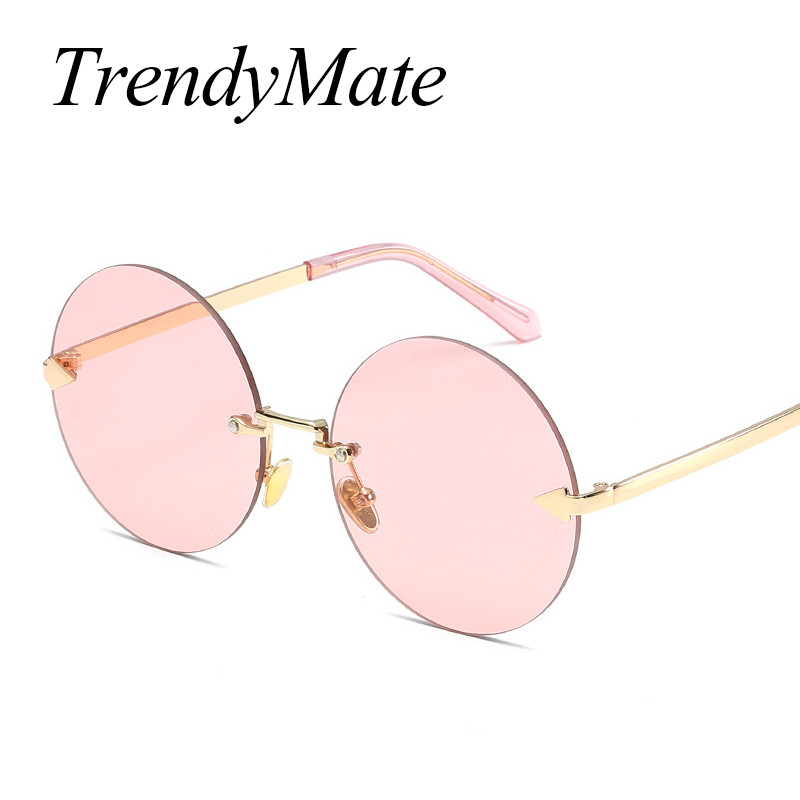 2023 Кръгли слънчеви очила без рамка Дамски парти UV400 Слънчеви очила с метална рамка Candy Colors Lady Lunette De Soleil Femme 1121T