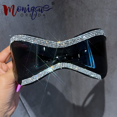 Luksuzne bling prevelike jednodijelne Y2K sunčane naočale Ženske 2023 Brand Big Frame Goggle Sunčane naočale Ženske Muške Sjenila za zrcala