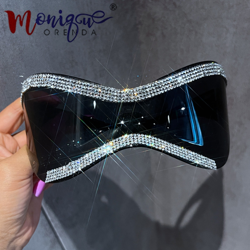 Luksuzne bling prevelike jednodijelne Y2K sunčane naočale Ženske 2023 Brand Big Frame Goggle Sunčane naočale Ženske Muške Sjenila za zrcala