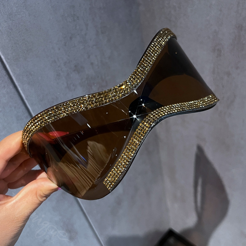 Luksuzne bling prevelike jednodijelne Y2K sunčane naočale Ženske 2023 Brand Big Frame Goggle Sunčane naočale Ženske Muške Sjenila za zrcala