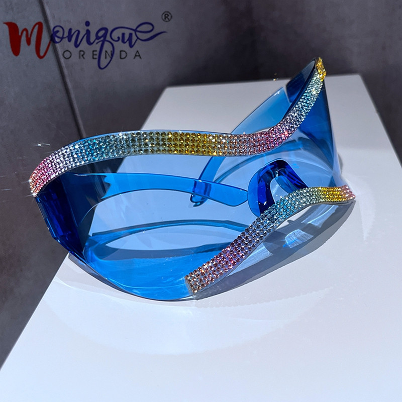 Luksuzne bling prevelike jednodijelne Y2K sunčane naočale Ženske 2023 Brand Big Frame Goggle Sunčane naočale Ženske Muške Sjenila za zrcala