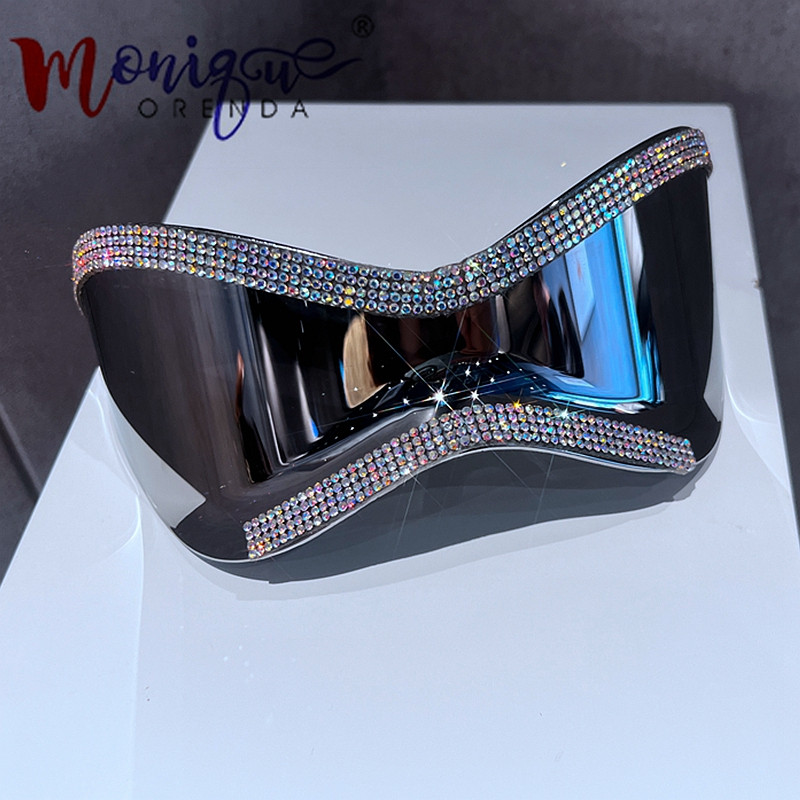 Luksuzne bling prevelike jednodijelne Y2K sunčane naočale Ženske 2023 Brand Big Frame Goggle Sunčane naočale Ženske Muške Sjenila za zrcala