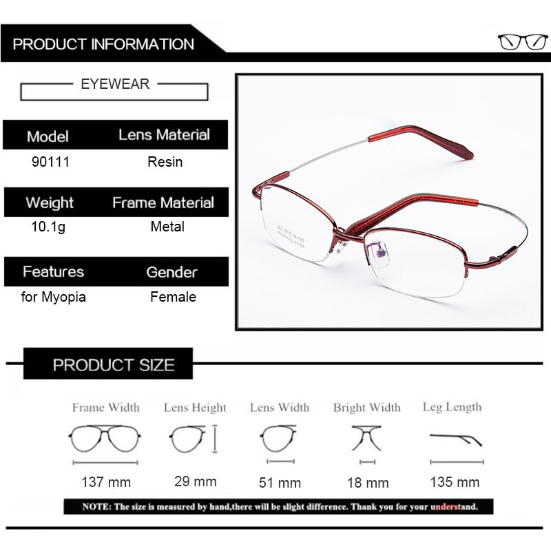 Дамска метална рамка за очила с половин рамка Титаниева рамка за очила
