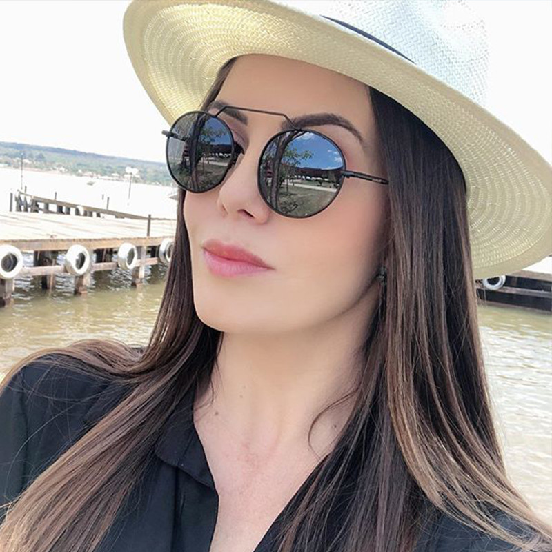 Ochelari de soare rotunzi de epocă pentru femei, ochelari de soare cu oglindă, cu rame din aliaj, de marcă de lux, 2020, negru, supradimensionați
