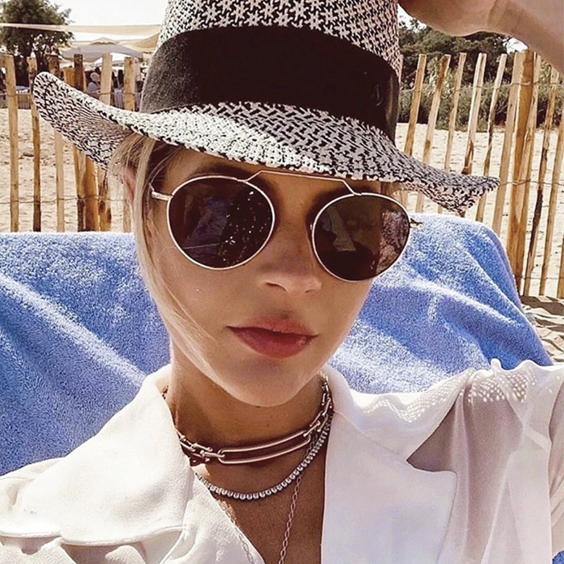 Ochelari de soare rotunzi de epocă pentru femei, ochelari de soare cu oglindă, cu rame din aliaj, de marcă de lux, 2020, negru, supradimensionați