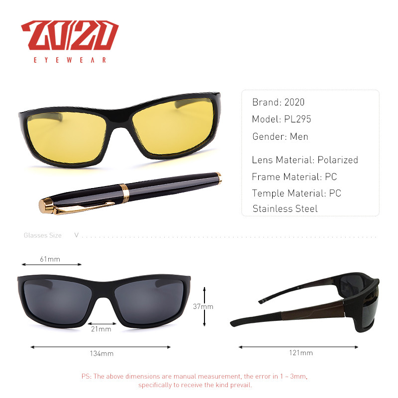 20/20 Ochelari de soare noi cu viziune nocturnă pentru bărbați, de designer de marcă, polarizați, pentru conducere de noapte, cu lumină îmbunătățită, ochelari anti-orbire PL295