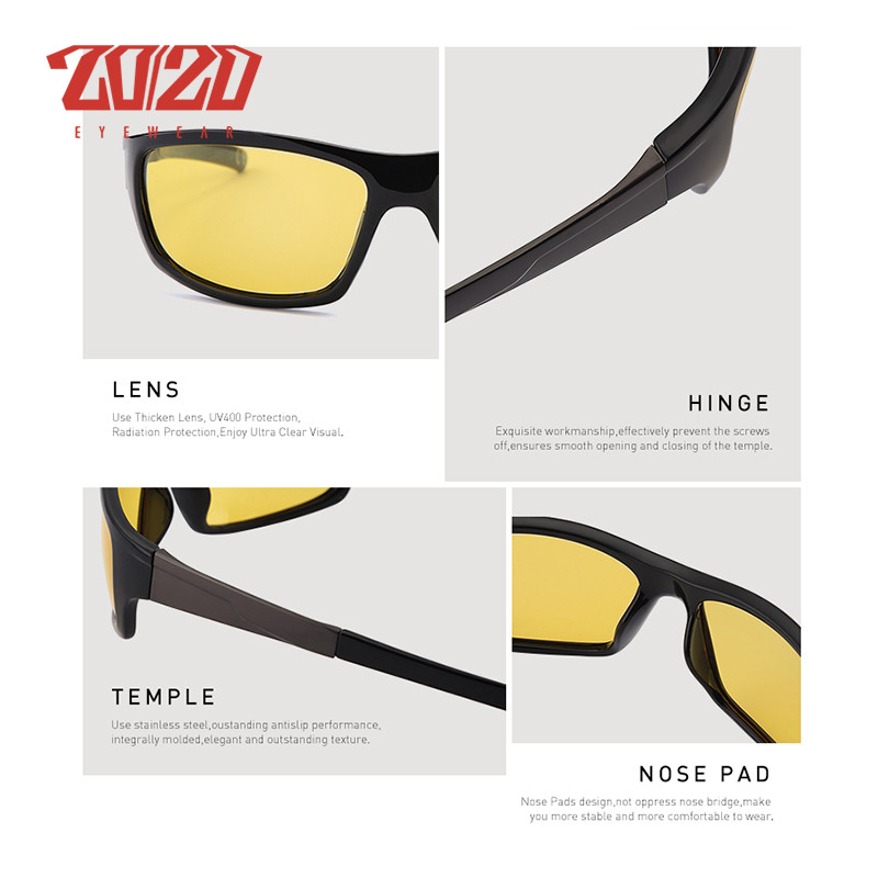 20/20 Ochelari de soare noi cu viziune nocturnă pentru bărbați, de designer de marcă, polarizați, pentru conducere de noapte, cu lumină îmbunătățită, ochelari anti-orbire PL295