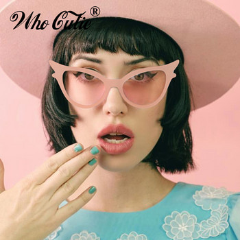 WHO CUTIE Brand 2018 Vintage 90s Μοναδικά γυαλιά ηλίου Cat Eye Γυναικεία Σέξι Κόκκινος Σκελετός Ρετρό Μαύρο Γυαλιά Ηλίου Cateye Αποχρώσεις Δώρο OM594