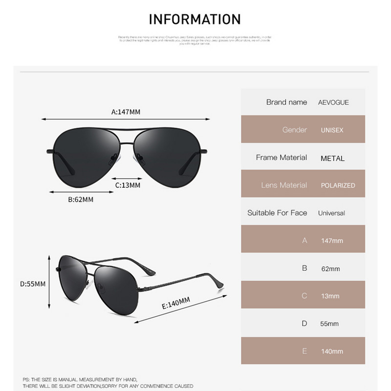AEVOGUE Polarizirane sunčane naočale Ženske pilotske boje oceana ružičaste prozirne leće za vožnju uniseks sunčane naočale UV400 AE0751