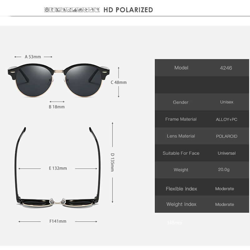 Ochelari de soare rotunzi polarizați maro broaște țestoasă de lux Ochelari de soare rotunzi de conducere pentru bărbați și femei Ochelari de soare semi-fără rame Gafas De Sol