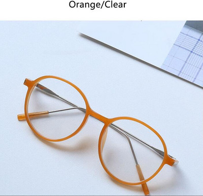 Oranžid läbipaistvad ümmargused prillid Läbipaistva objektiiviga õpilaste prillid Vintage luksuslikud optilised prillid, raam Müopia Nerd Meeste prillid