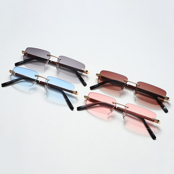 SO&EI Fashion Small Rectangle Rimless Gradient Γυαλιά ηλίου Γυναικεία Vintage Wood Grain Γυαλιά Ανδρικά τετράγωνα γυαλιά ηλίου αποχρώσεις UV400