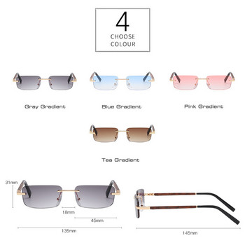 SO&EI Fashion Small Rectangle Rimless Gradient Γυαλιά ηλίου Γυναικεία Vintage Wood Grain Γυαλιά Ανδρικά τετράγωνα γυαλιά ηλίου αποχρώσεις UV400