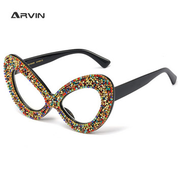 Модни огромни рамки за очила Дамски луксозни кристални секси очила с котешки очи Женски тренд Големи цветни рамки Дамски очила Прозрачни