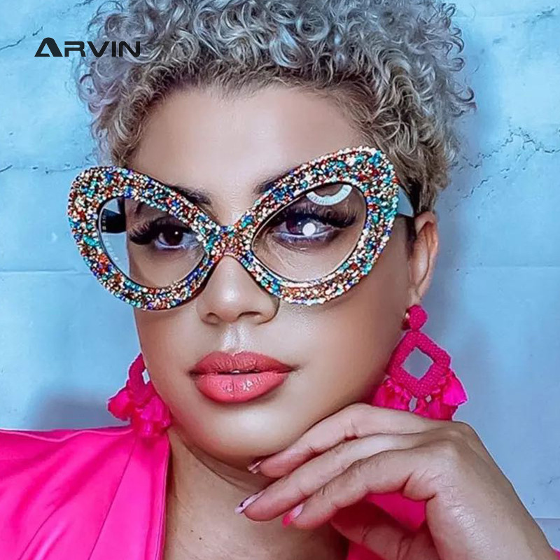 Modni preveliki okviri za naočale Ženske luksuzne kristalne seksi naočale s mačkastim očima Ženski trend Veliki okvir Ženske prozirne naočale