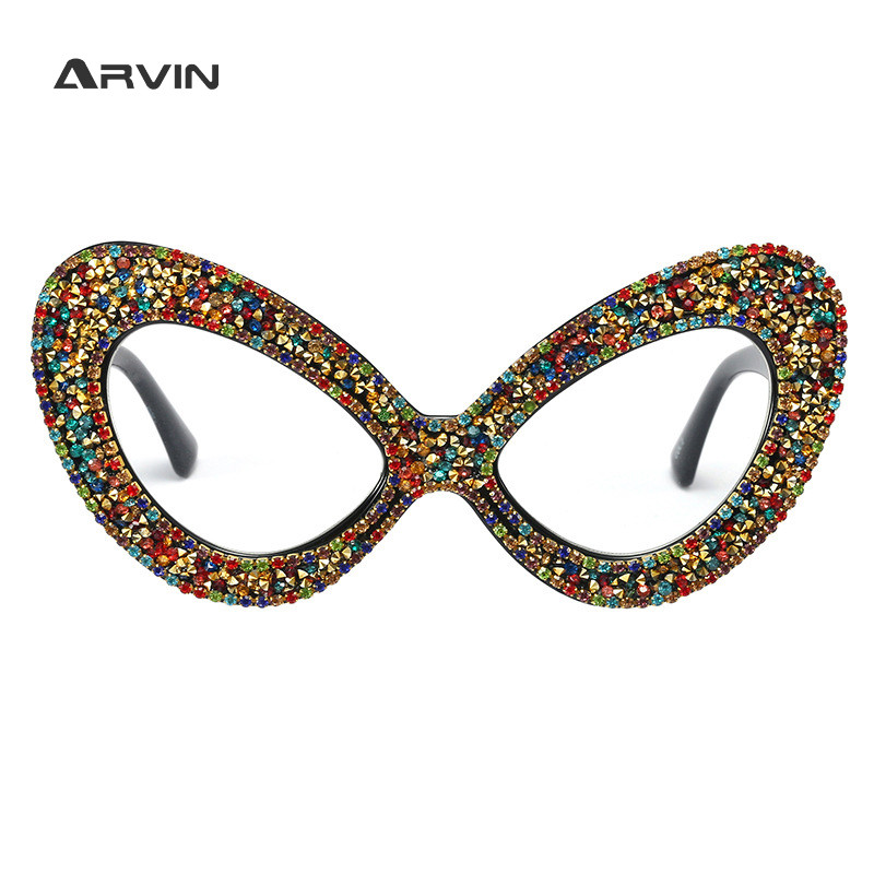 Modni preveliki okviri za naočale Ženske luksuzne kristalne seksi naočale s mačkastim očima Ženski trend Veliki okvir Ženske prozirne naočale