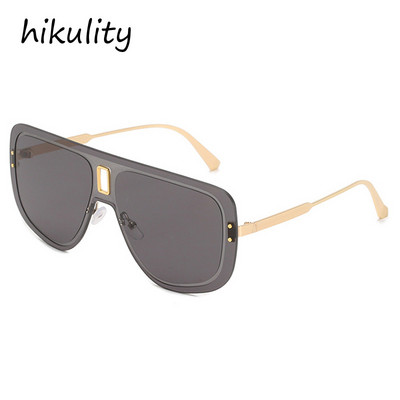 2021. Novi luksuzni brend jednodijelne sunčane naočale bez okvira za žene Vintage Alloy Oversize Gradient Black Brown Sunčane naočale Muške nijanse