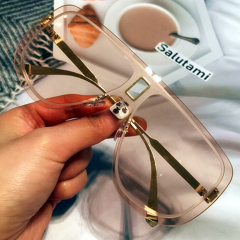 2021. Novi luksuzni brend jednodijelne sunčane naočale bez okvira za žene Vintage Alloy Oversize Gradient Black Brown Sunčane naočale Muške nijanse