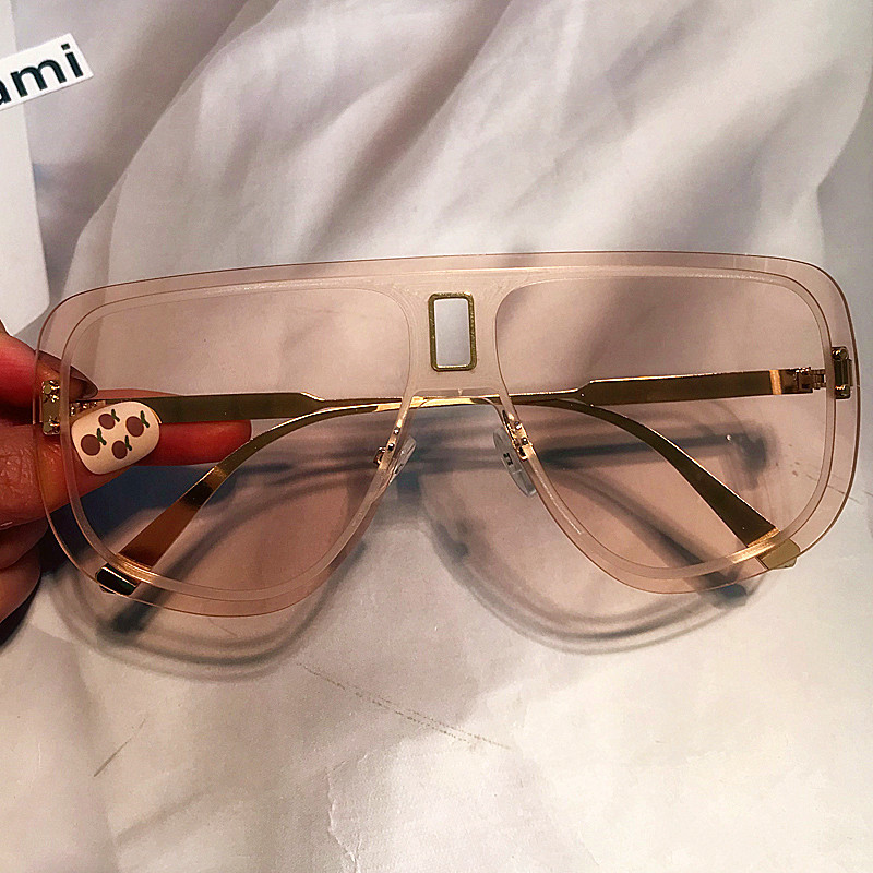 2021. Novi luksuzni brend jednodijelne sunčane naočale bez okvira za žene Vintage Alloy Oversize Gradient Black Brown Sunčane naočale Muške nijanse