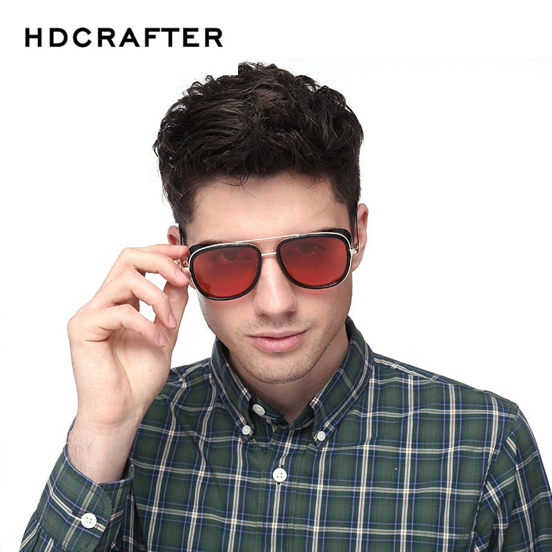 HDCRAFTER Tony Stark Iron Steampunk Akiniai nuo saulės Vyriški akiniai Veidrodis Steam Punk Akiniai nuo saulės Vintažiniai Vyriški Akiniai nuo saulės Oculos