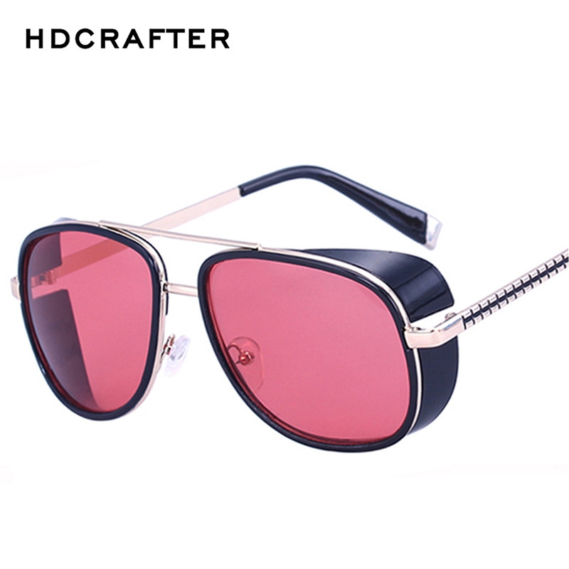 HDCRAFTER Tony Stark Iron Steampunk Akiniai nuo saulės Vyriški akiniai Veidrodis Steam Punk Akiniai nuo saulės Vintažiniai Vyriški Akiniai nuo saulės Oculos