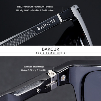 BARCUR Γνήσια ανδρικά γυαλιά ηλίου Polarized Square TR90 Σκελετός με αλουμίνιο Magnesium Temples Ανδρικά γυαλιά ηλίου Fishing Driving Eyew