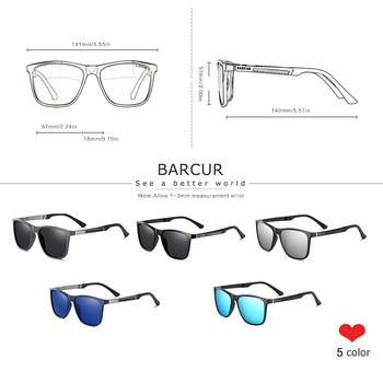 BARCUR Оригинални слънчеви очила Мъжки поляризирани квадратни рамки TR90 с алуминиево-магнезиеви рамки Мъжки слънчеви очила Fishing Driving Eyew