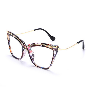 Извънгабаритни компютърни очила с котешко око Дамски рамки за очила против синя светлина Винтидж очила с щампа на цветя Оптични очила